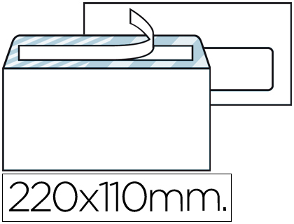 500 sobres Liderpapel 110x220mm. offset blanco 90g/m² ventana derecha